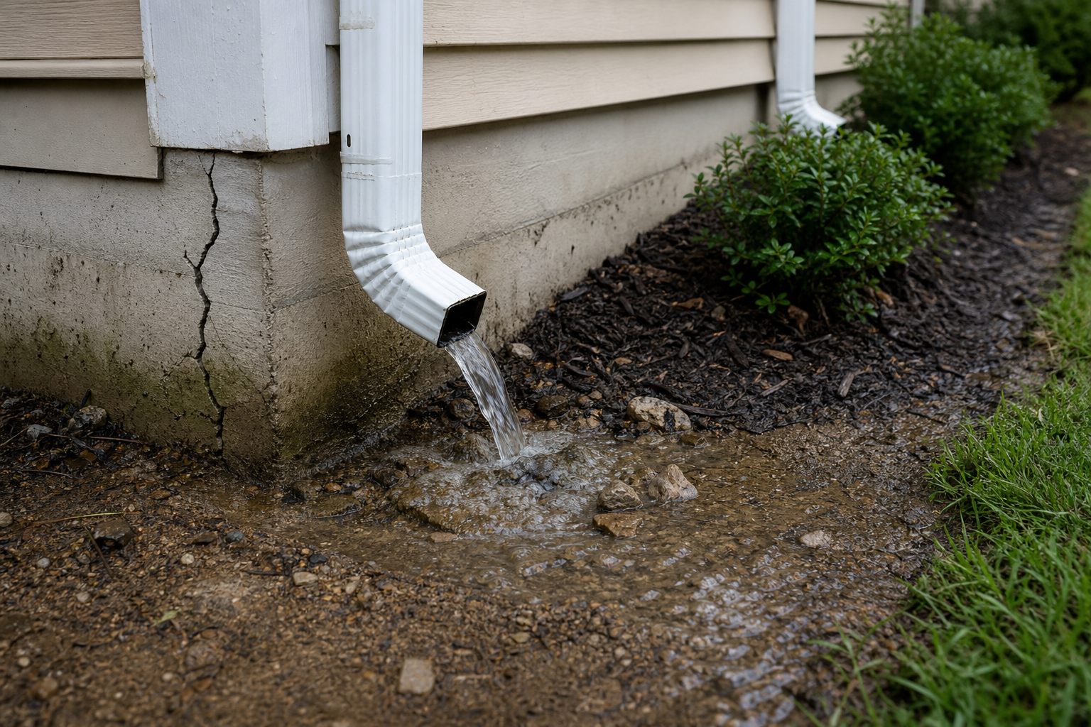 downspouts installation close ground level view
