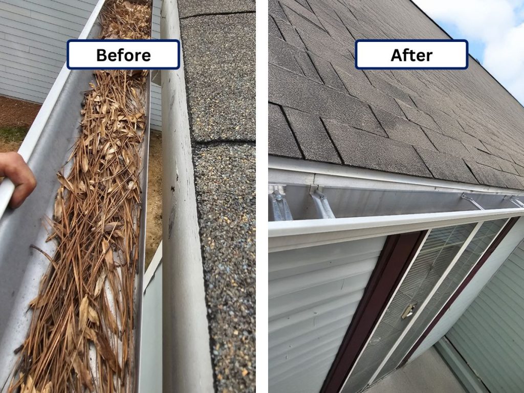 Pros and cons of each approach — infographic: DIY vs. Professional Gutter Cleaning decision tree — left branch labeled "DIY" with criteria: single-story, recent clean, ladder-safe; right branch labeled "Professional" with criteria: two-story, 1+ year gap, complex roofline, visible damage; bottom node reads "Choose based on your home and risk level"